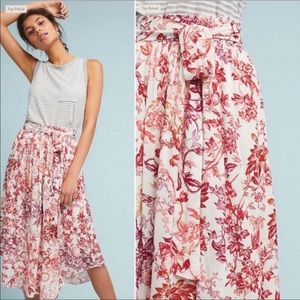 Anthropologie Maeve Red Cream Floral Staycation Midi Flowy Tiny Skirt XXSP